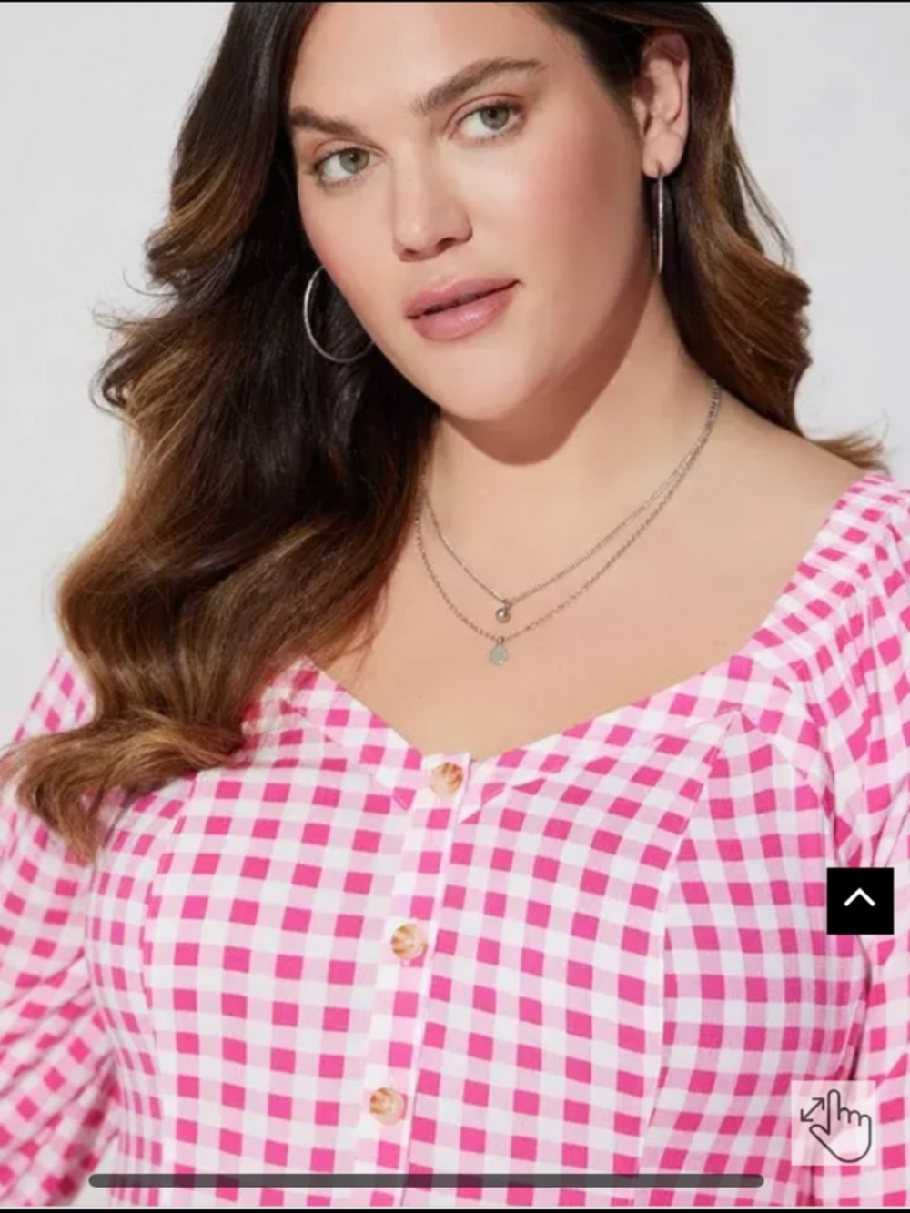 Torrid Fit Flare Button Up 3/4 Sleeve Gingham Pink Top 1X 14/16 NWT - Picture 4 of 15